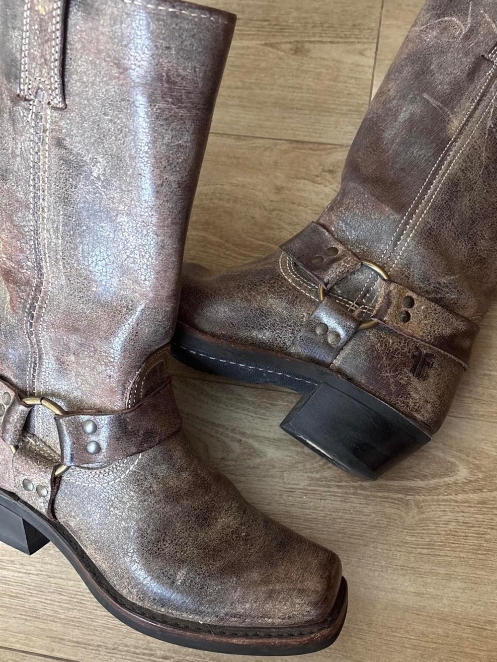 Frye Brown Leather Harness Boots